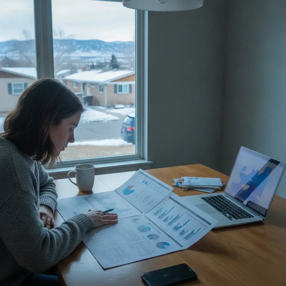 Person reviewing DynaROM motion study report at kitchen table in Denver home after chiropractic injury evaluation