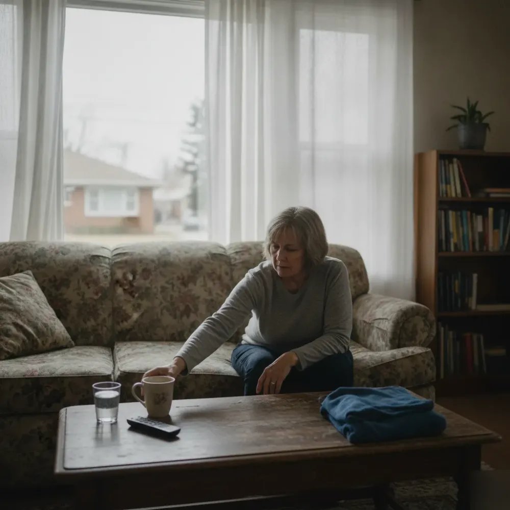 Person bending forward comfortably at home in Denver after chiropractic motion X-ray guided treatment.